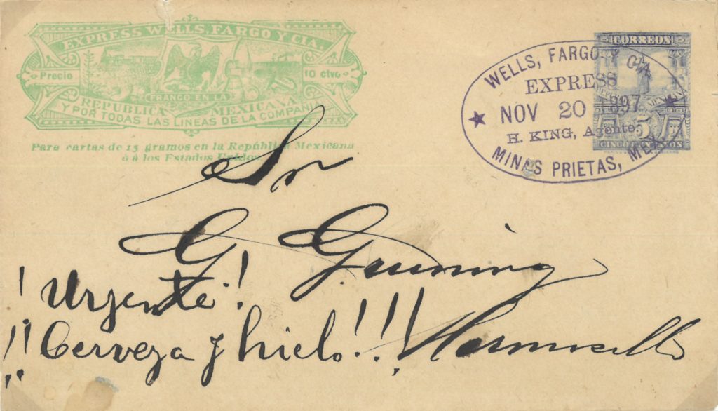 “Urgent – beer and ice!” 1897 Wells Fargo stagecoach cover