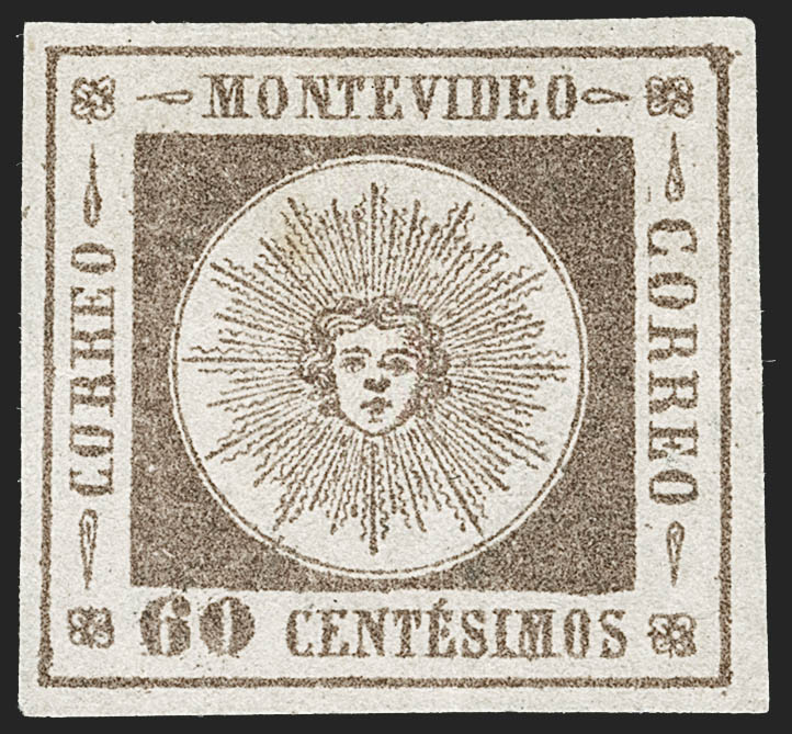 Uruguay 1860 60c Chocolate Brown. Heavily undercatalogued and modestly estimated by Siegel at $200-$300