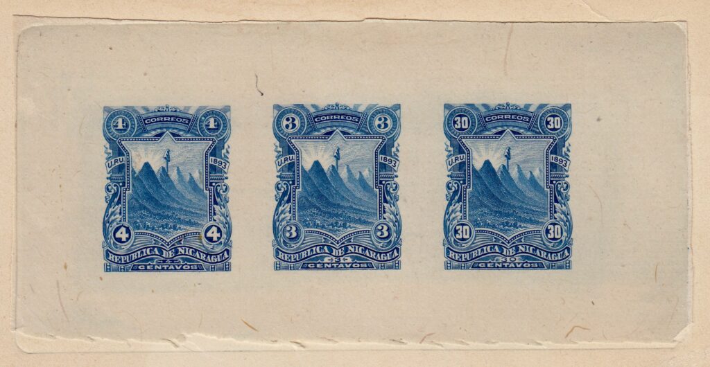 Nicaragua 1893 HBNC Composite Sunken Die Proof of unissued values