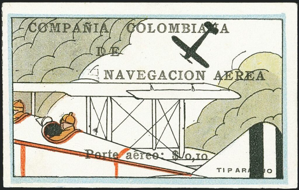 Colombia 1920, 10c SCADTA" - Fuselage and Tail of Biplane