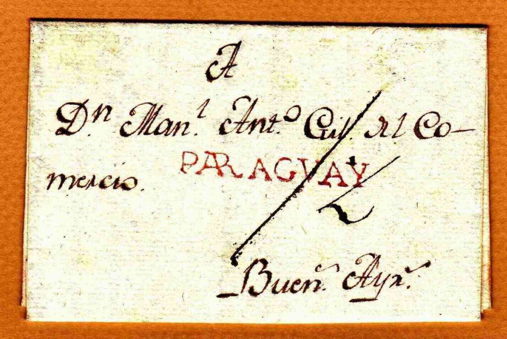 Pre-philatelic entire from 1812 showing the straight line PARAGVAY handstamp in red