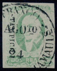 1856 Hidalgo Dos Reales emerald from plate 1 with Tampico district overprint