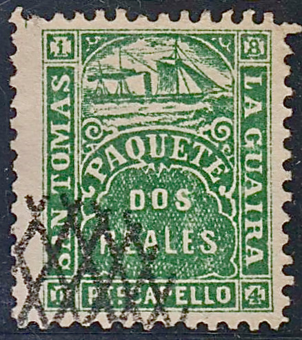 St. Thomas-La Guaira 1864 forgery with distinctive criss-cross forged cancellation.